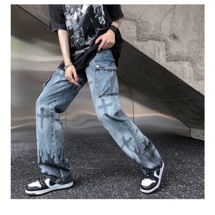 Quần HipHop Chữ Thập chìm/ Quần ngọn lửa đen túi hộp