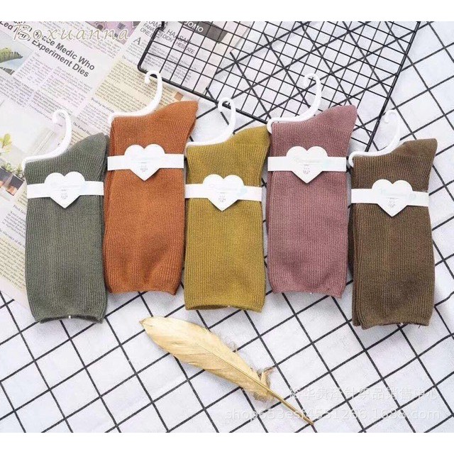 Tất Len Gân Phong Cách Vintage Cổ Cao (1 đôi)