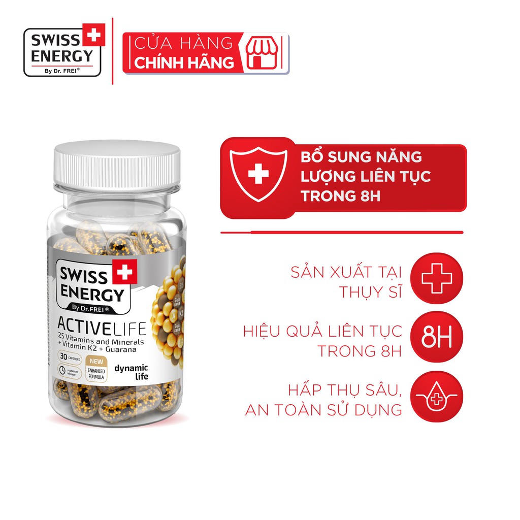 Viên Nang Vitamin Tổng Hợp Bổ Sung Năng Lượng - Swiss Energy Activelife - Lọ 30 viên [HÀNG NHẬP THỤY SĨ]