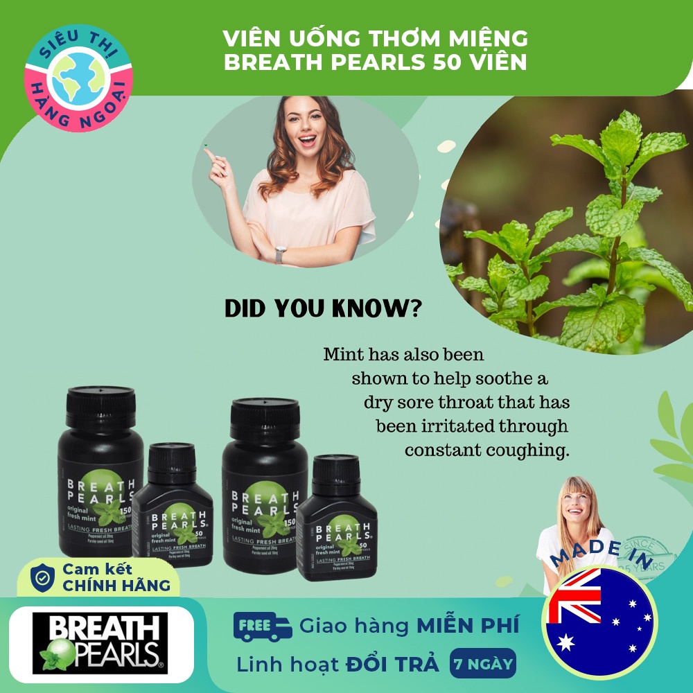 Viên Uống Thơm Miệng Breath Pearls - Úc Hộp 50 viên