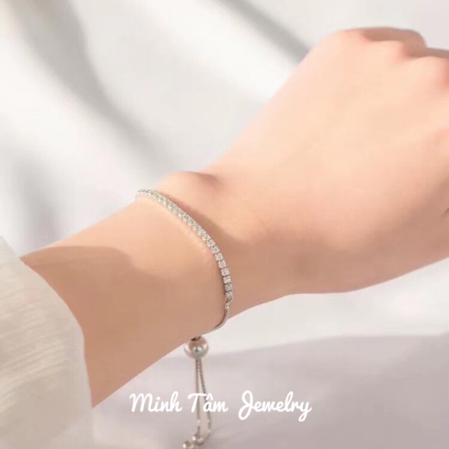 Lắc tay bạc nữ full đá dây rút charm đá mệnh chất liệu bạc 925-Minh Tâm Jewelry
