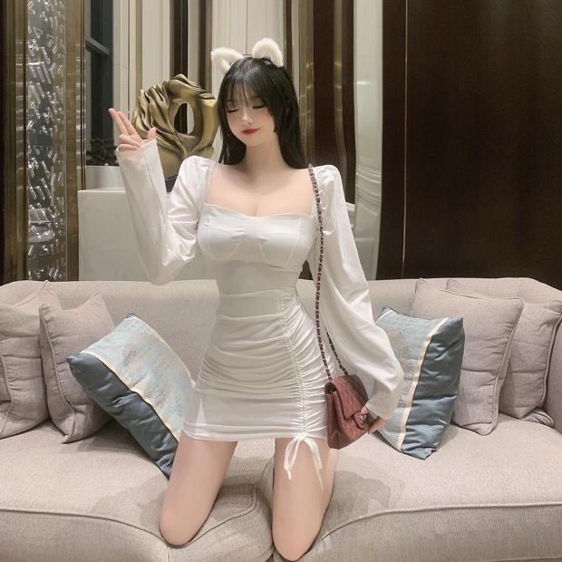 Đầm trắng nữ dáng ôm tay dài Emilyshop