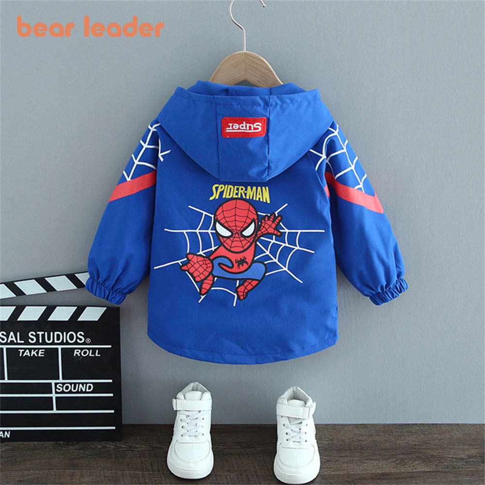 Áo khoác Bear Leader chống gió vải mỏng in hoạt hình người nhện thời trang xuân thu 2022 dành cho bé trai