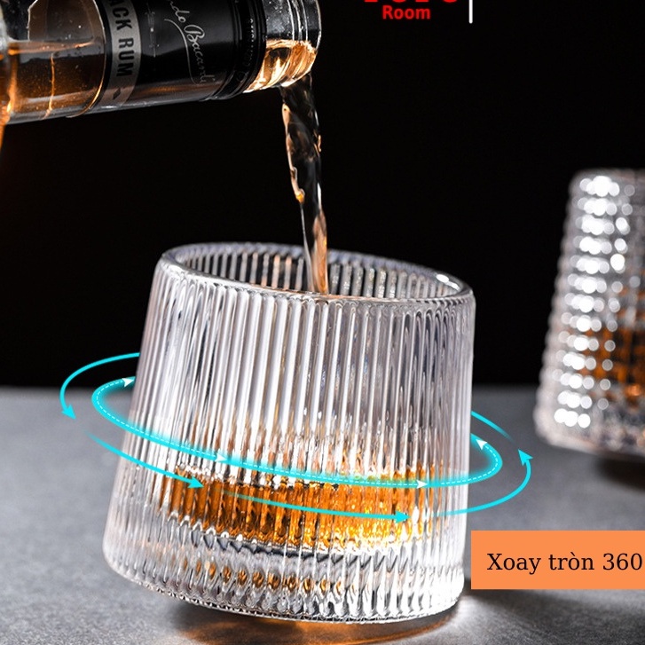 Ly thuỷ tinh đáy lồi xoay 360 độ sọc dọc sang chảnh