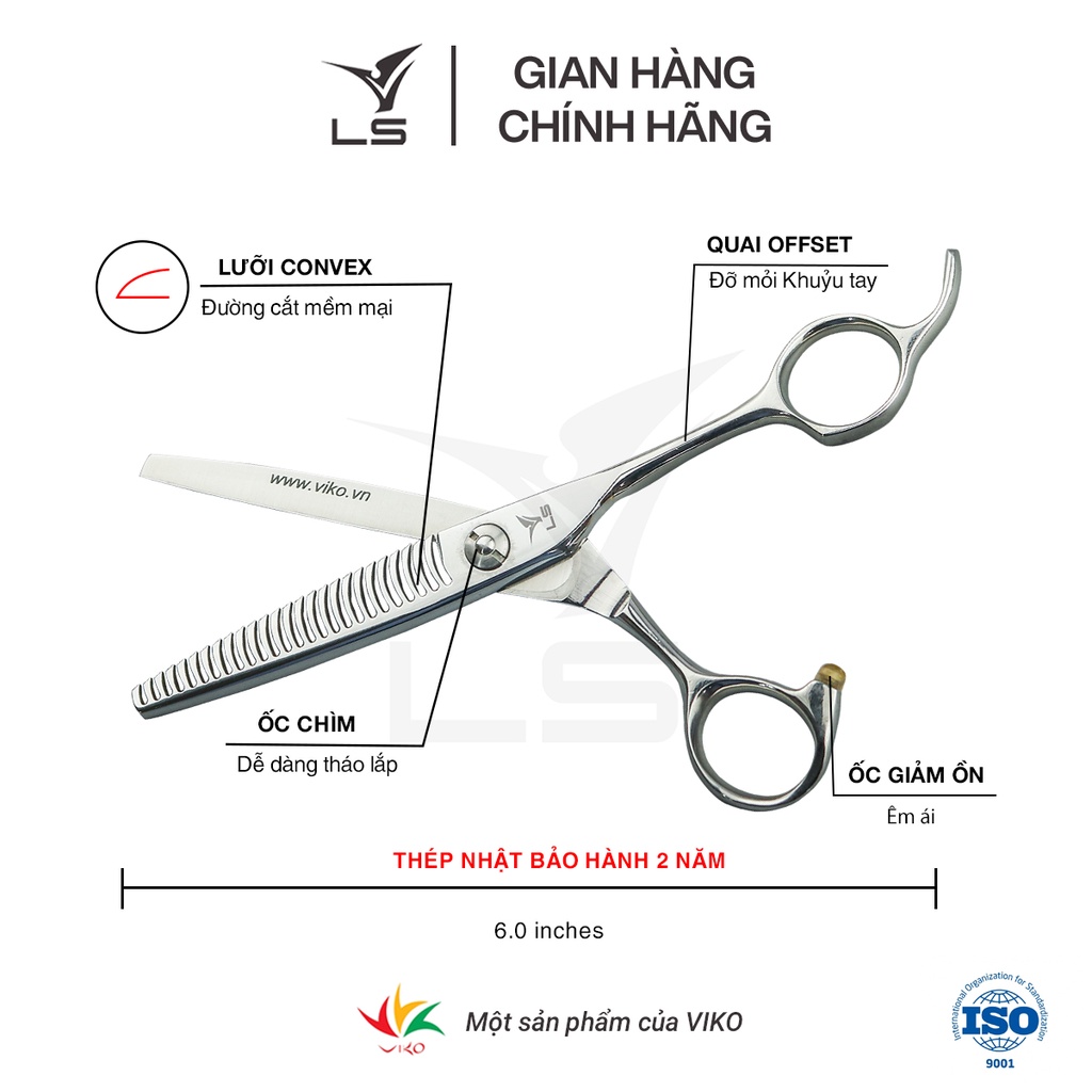 Kéo tỉa mỏng tóc mái VLS răng đơn thẳng đỡ ngón cố định T2326