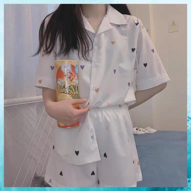 [FreeShip] Bộ PIJAMA Lụa Cao Cấp, Bộ Đồ Ngủ Nữ Trái Tim, Quần Áo Ngủ Nữ Đẹp Form Rộng