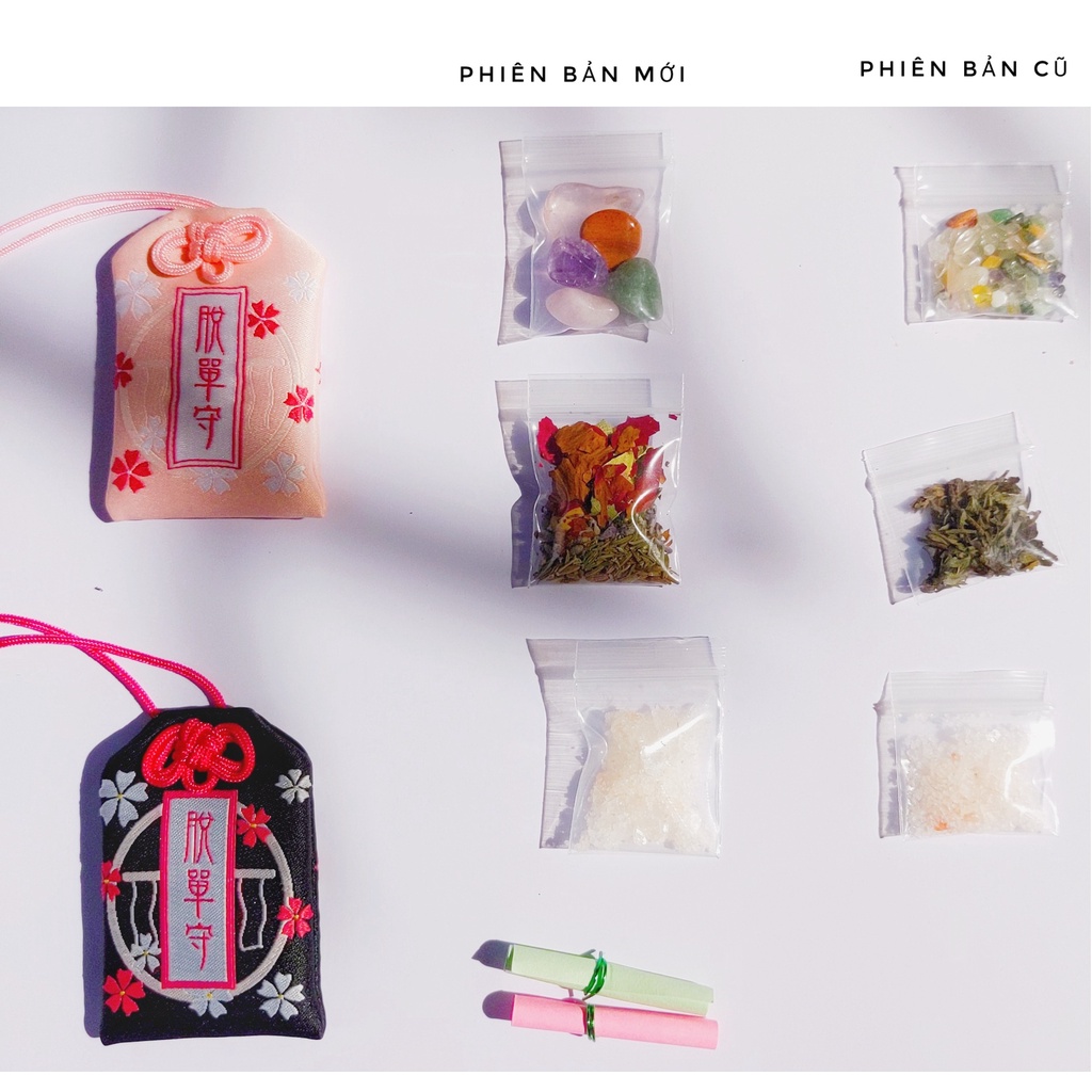 Túi Phước Omamori Thoát Ế Mix Đá, Thảo Mộc, Muối Hồng Himalaya