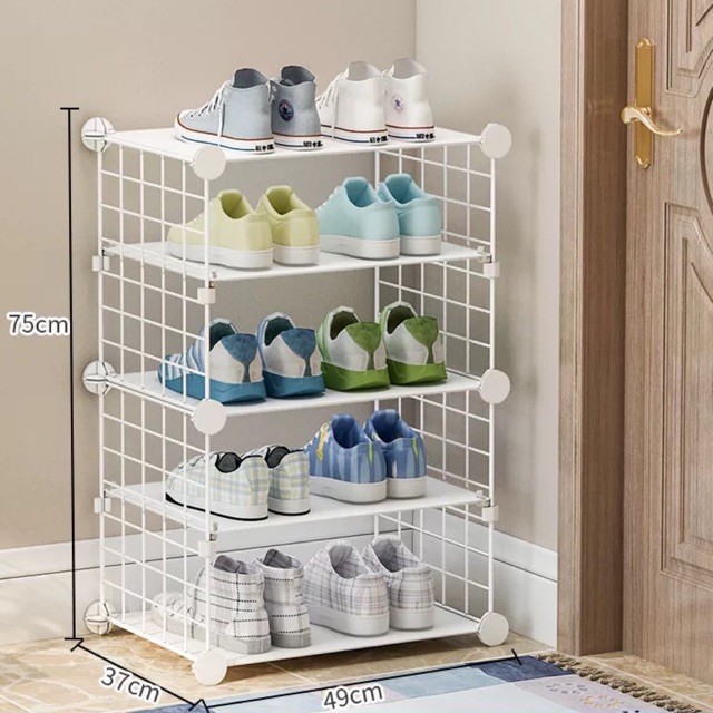 Combo kệ giày 5 tầng y hình + 2 dây đèn đom đóm + 2 tấm lưới sắt trắng 45+ 10. Dính tường