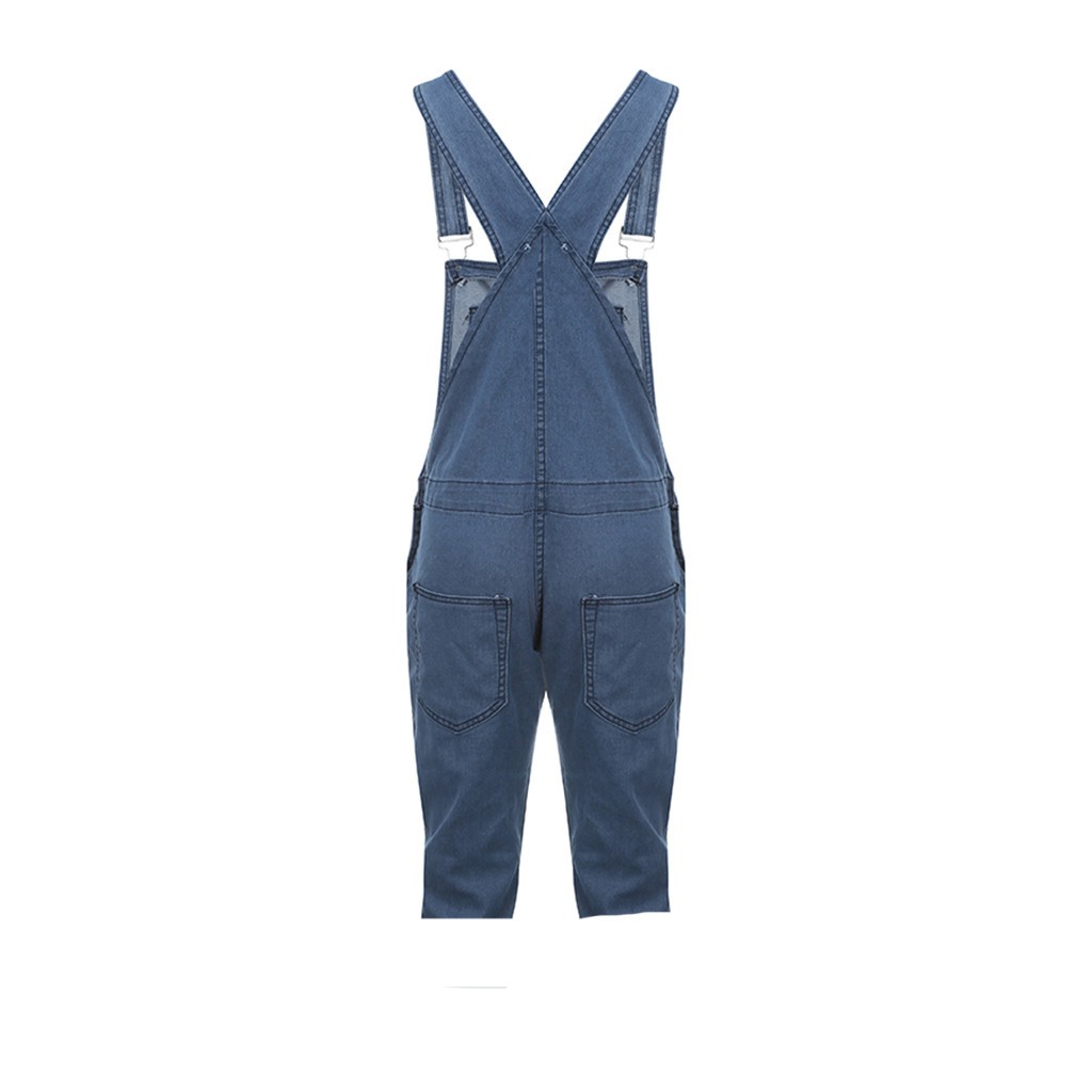 Hot sale ☛Mens Letter Pocket Jeans Overall Jumpsuit  Streetwear  Overall Suspender Pants