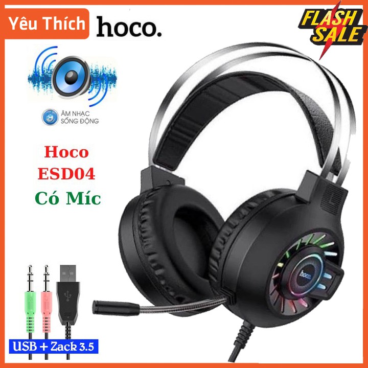 Tai Nghe Chụp Tai Gaming Có Mic Hoco ESD04 Tích Hợp LED Hiệu Ứng Âm Thanh Siêu Trầm Chất Lượng Cao