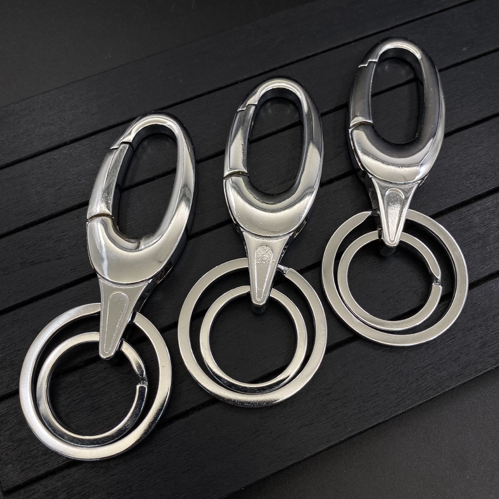 Móc khóa xe vòng kép bạc - kim loại - Size 2.5 x 8 cm - bền đẹp phong cách chắc chắn.
