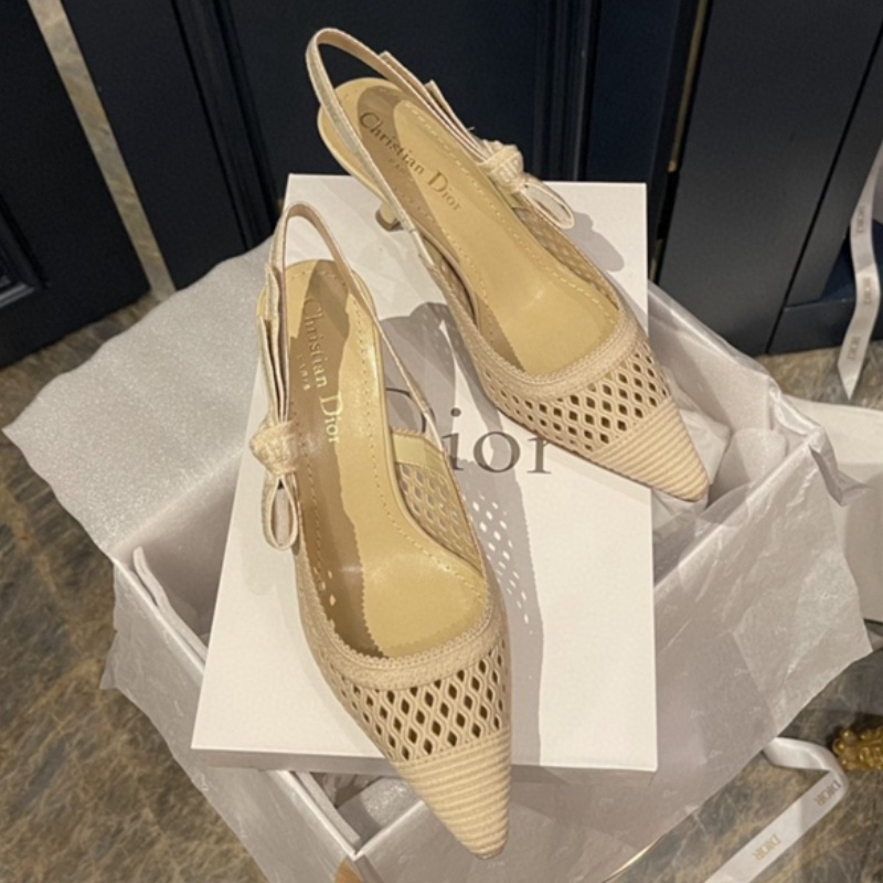 Giày Cao Gót Dior Mũi Nhọn Đế Bằng 1cm / 6.5cm / 10cm Đính Nơ Quyến Rũ Cho Nữ