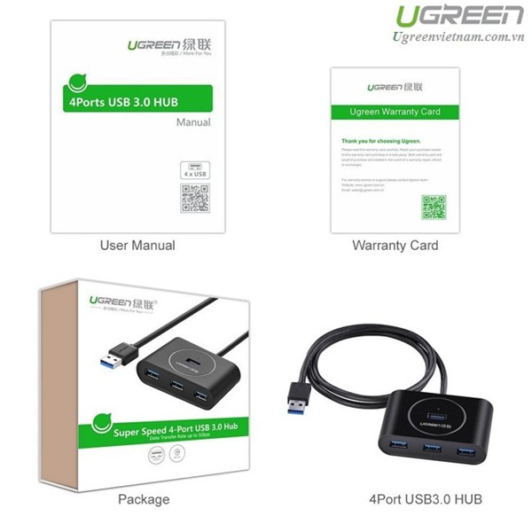 Bộ chia USB 3.0 4 cổng chính hãng Ugreen 20290