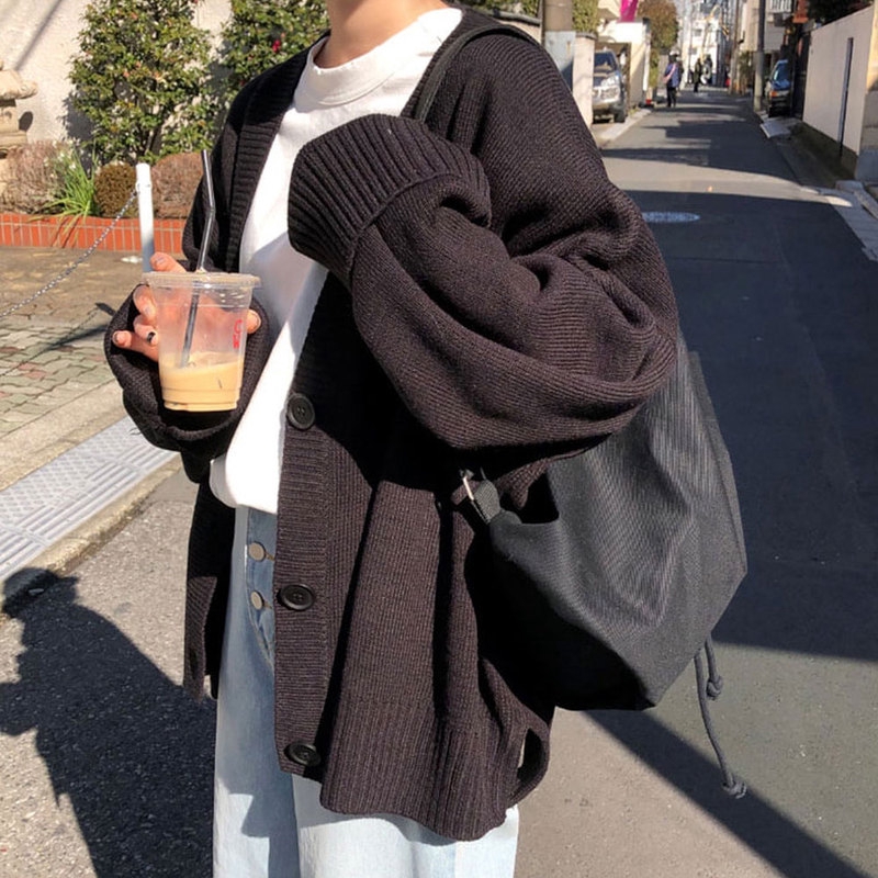 Áo Cardigan Dệt Kim Dáng Rộng Phong Cách Hàn Quốc Thời Trang