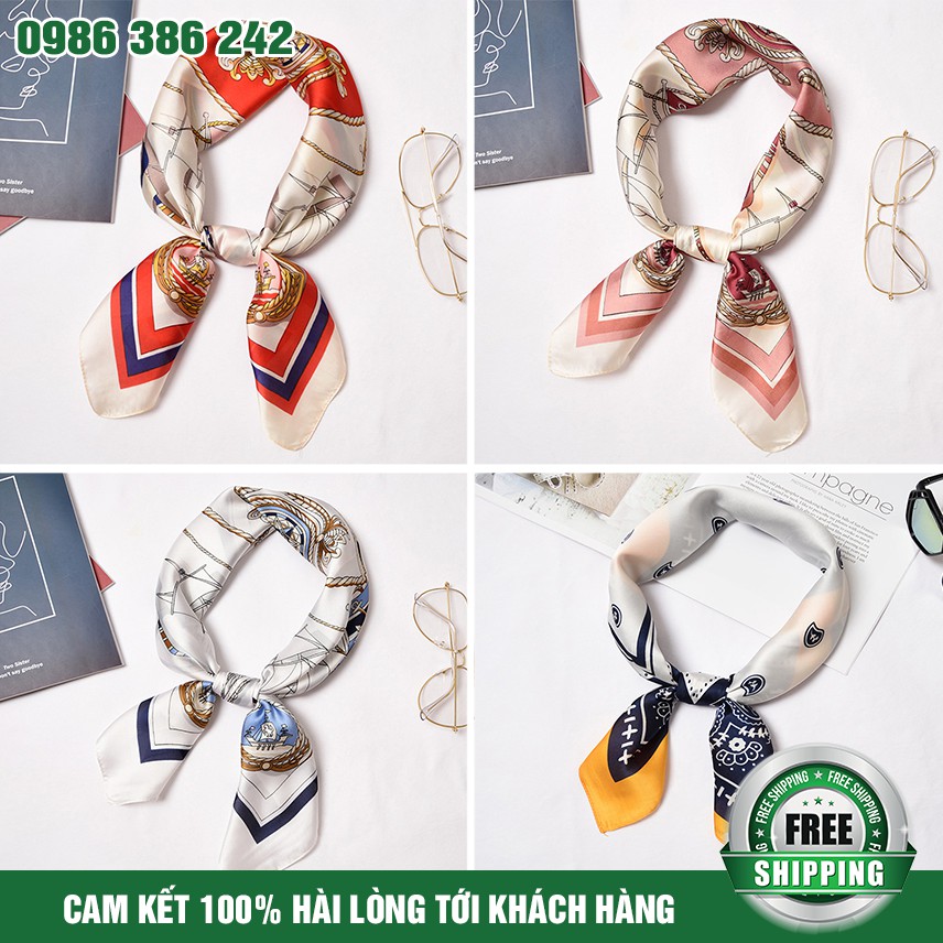 ⚡ Khăn Cột Tóc , Choàng Cổ , Đội Đầu , Quấn Túi Xách In Họa Tiết Chất Lượng Lụa Satin 70x70 cm