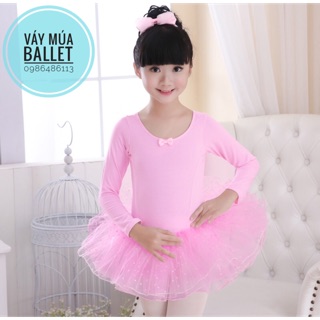 Váy múa ballet basic dài tay hồng