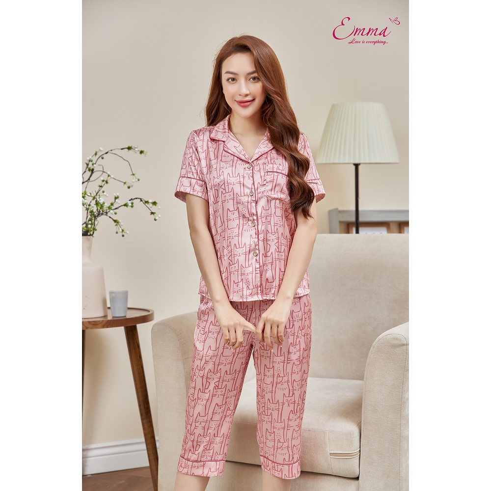 Đồ Bộ Mặc Nhà Emma Pyjama Lụa Mèo EHLLU.22.16.09