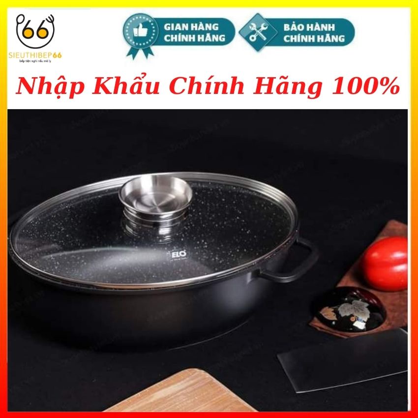 [Xả Kho 1 Ngày] Nồi Hầm Từ Elo Inducto Bầu Dục 34cmx22cmx7.5cm, Nồi Bếp Từ, Bếp Điện Chống Dính Kèm Vung Kính Cường Lực