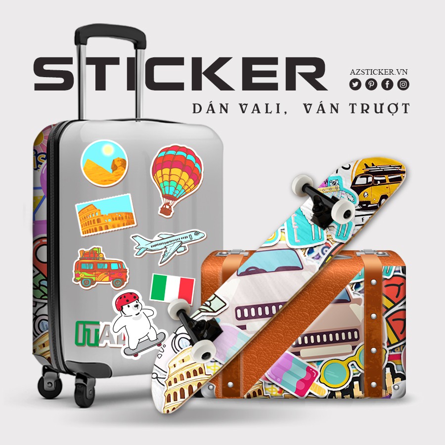 Sticker Chủ Đề Du Lịch Travel Chống Nước Chống Phai Màu | STK09 | Hình Dán Nón Bảo Hiêm Điện Thoại Bình Nước Vali