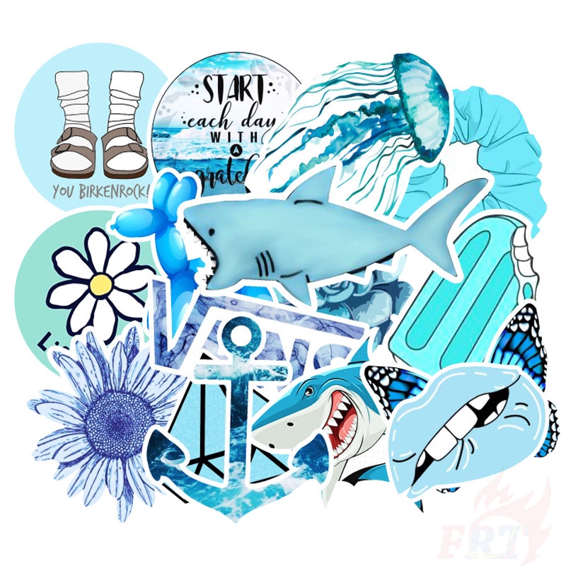 ❉ Ins - Fashion Blue Series B Giấy và decal dán tường ❉ 50Pcs/Set Mixed Luggage Laptop Skateboard Doodle Stickers