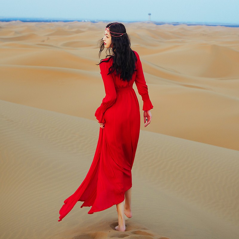 Váy maxi đỏ xẻ tà đính họa tiết boho - MS107 (Có ảnh thật) | BigBuy360 - bigbuy360.vn