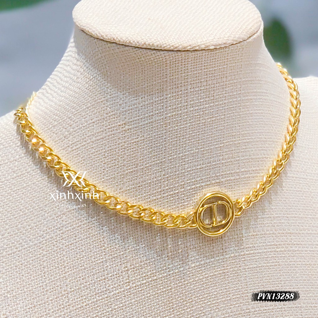 Vòng cổ , dây chuyền nữ xích chuỗi chữ CD viền tròn - Xinh Xinh Accessories