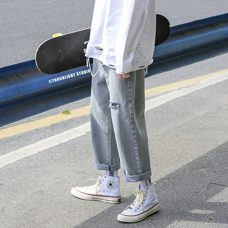 Quần Jeans IFNICEFUTURE Dáng Rộng Phong Cách Hong Kong Cá Tính Thoải Mái Cho Nam