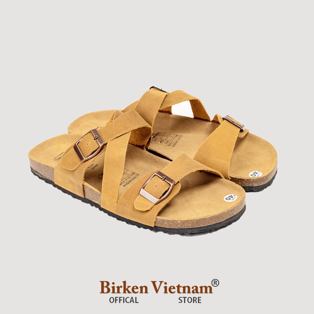 MÃ D25 DÉP DA BÒ Đế Trấu Quai Ngang Unisex Birken VietNam Bioline