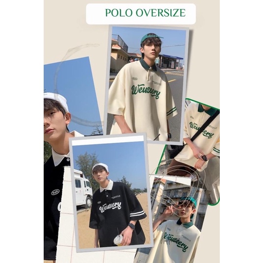 Áo thun Polo Unisex WEUSEERY màu XANH/KEM form rộng Ulzzang  Chất thun da cá form nam nữ unisex