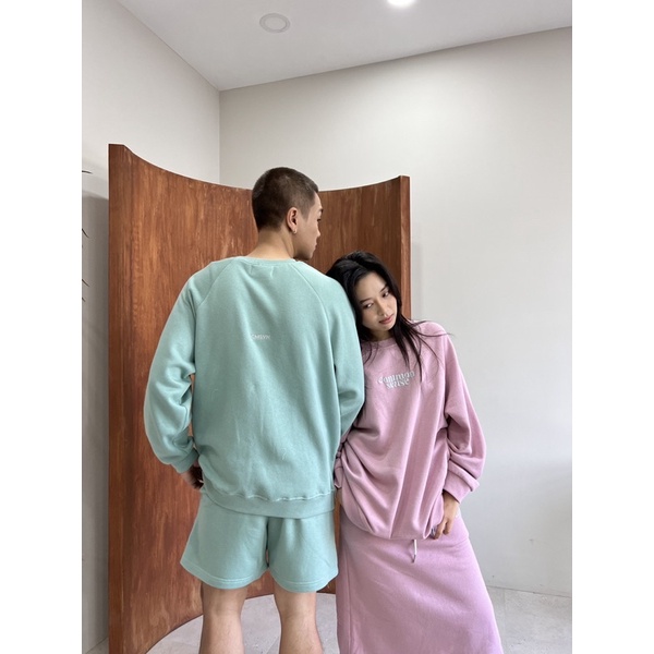 COMMON SENSE - Curve logo bộ nỉ shorts và váy màu hồng pastel
