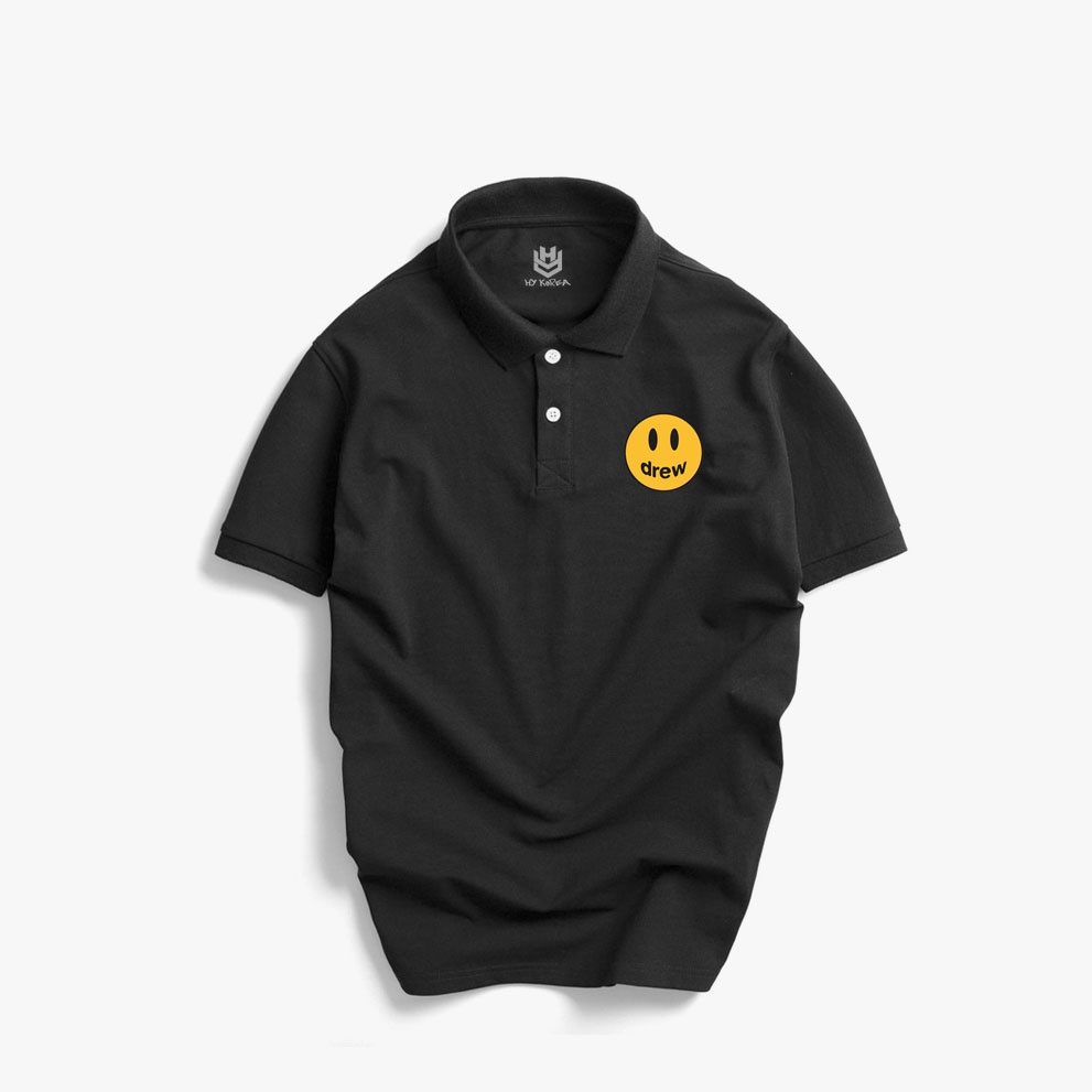 Áo Thun Polo Nam Nữ Vải Cá Sấu 4 Chiều Thêu Logo Mặt Cười Phong Cách Hàn Quốc HY Korea CTTH18