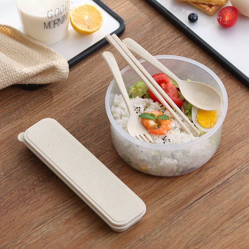Bộ muỗng đũa nĩa lúa mạch văn phòng du lịch cá nhân dễ thương kèm hộp DOVOHA BDM01