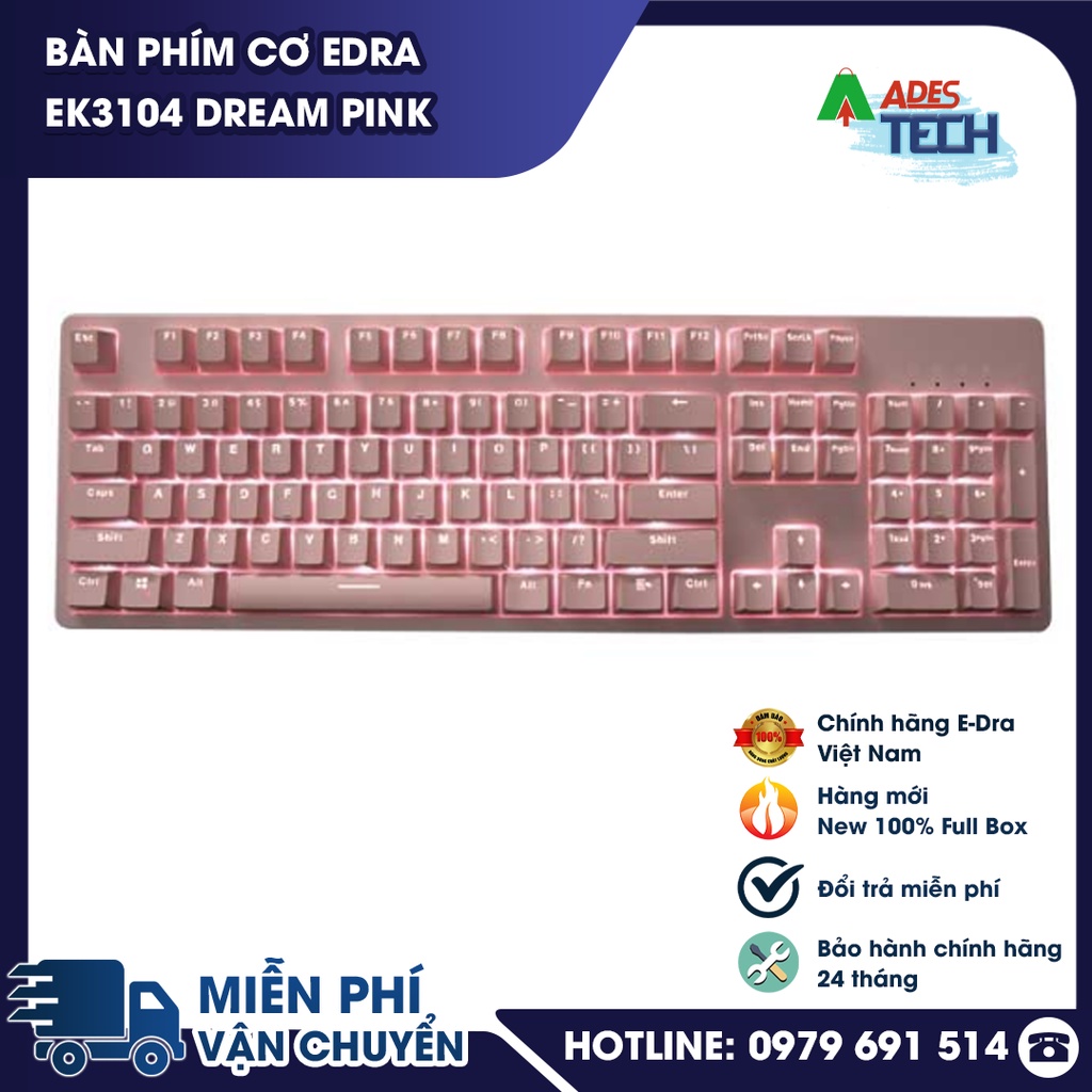Bàn Phím Cơ EDRA EK3104 Dream Pink Phiên Bản Nâng Cấp 2021 - Bảo hành 24 tháng