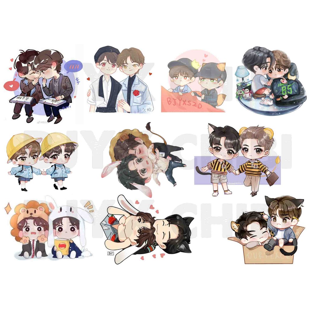 Sticker 10 hình Chibi Tiêu Chiến/ Vương Nhất Bác/ Vương Tiêu/Vong Tiện/Ngụy Anh/ Lam Trạm