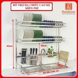 Kệ chén bát inox 304 FOODCOM, giá để chén đĩa gồm đầy đủ phụ kiện giúp tinh gon không gian bếp