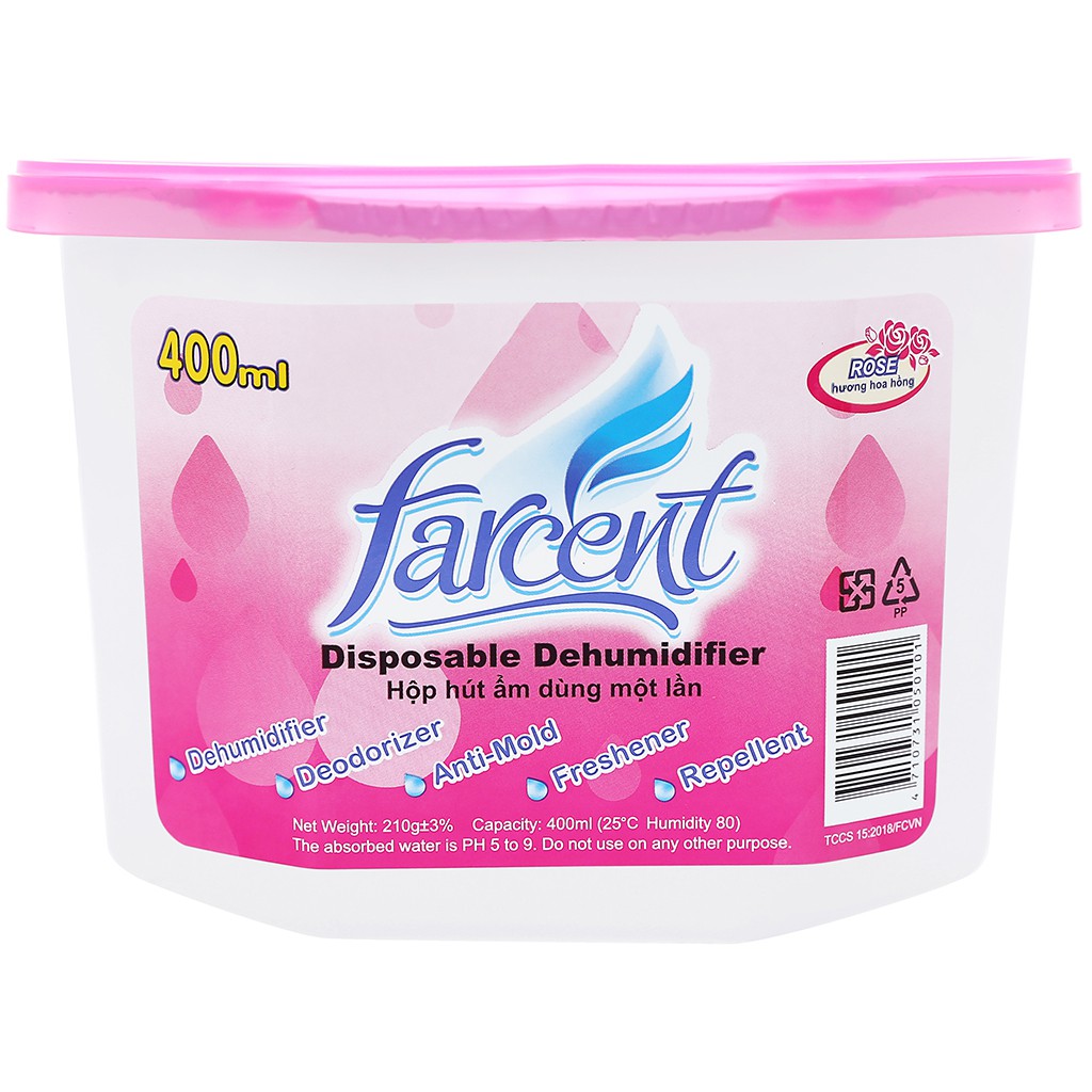 Hộp hút ẩm Farcent Hương Hoa Hồng 210g/400ml