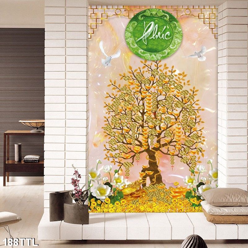 Tranh treo tường - Tranh Laminate tráng gương Cây Kim Tiền 02 - Bộ 1 tấm