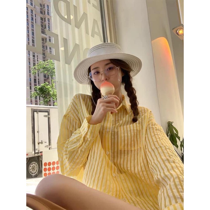 Set sơ mi voan kẻ sọc quần short