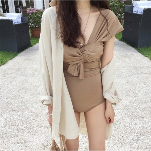 Bộ đồ bơi , bikini nữ liền mảnh vạt ngực phong cách Hàn Quốc