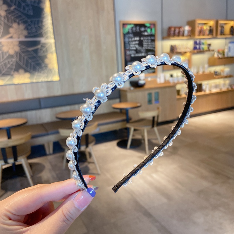 Băng Đô Cài Tóc Bản Rộng Bằng Vải Đính Ngọc Trai Ngọt Ngào Mới