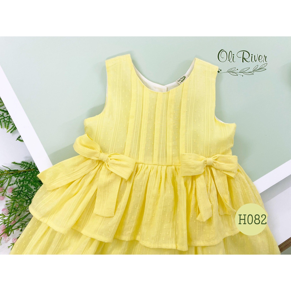 Váy đầm tết bé gái sát nách dáng xòe Oli River đính nơ xinh yêu