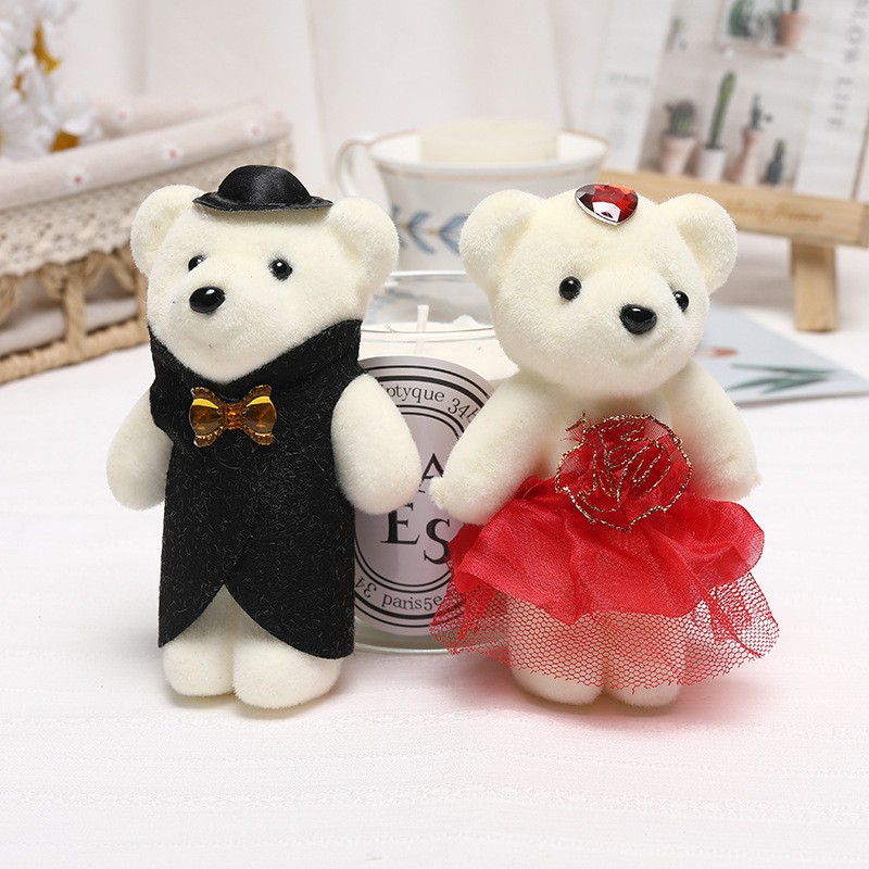 [New Products] 12cm Lovers Bear Cartoon Bouquet Plush Toys Foam Doll Flower Shop Wedding Car Decorations