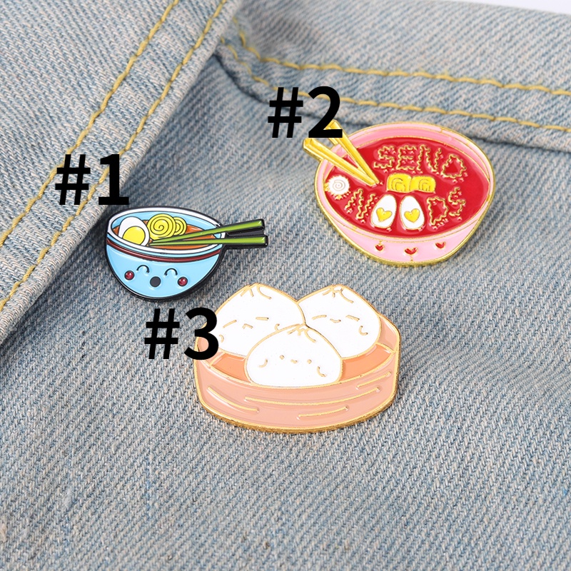 Huy hiệu cài áo thiết kế mì ramen/ bánh bao hoạt hình mini phong cách Nhật Bản đáng yêu