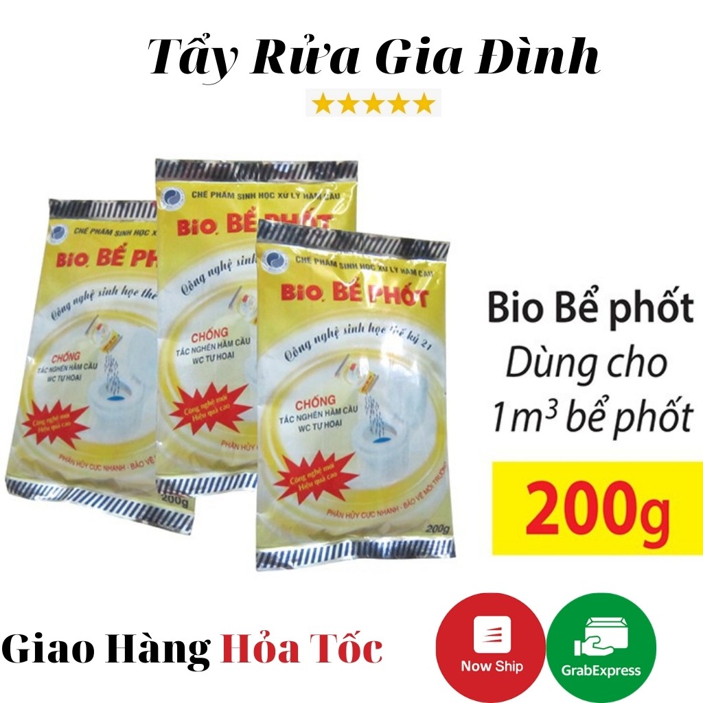 Men vi sinh, men xử lý bể phốt BIO gói 200g, chống hôi, chống đầy, chống tắc, không phải hút bể phốt