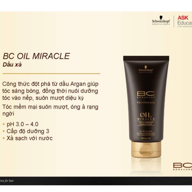 Dầu xả dưỡng tóc Schwarzkopf BC Oil Miracle Gold Shimmer Conditioner - 150ml