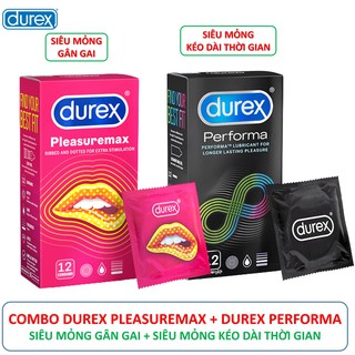 Combo vip bao cao su gân gai durex pleasuremax + siêu mỏng siêu kéo dài thời gian durex performa