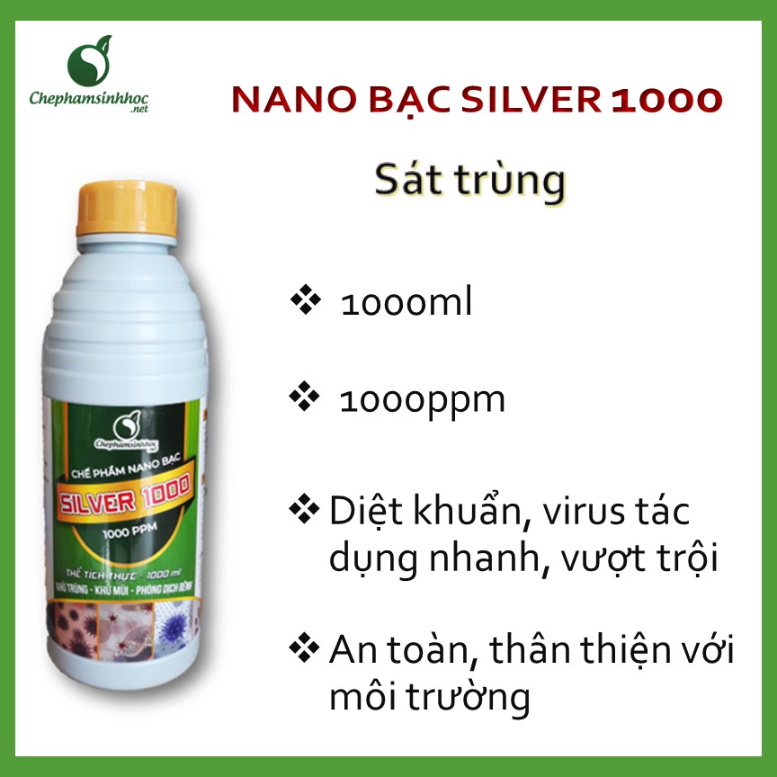 1 Lít Nano Bạc đậm đặc (nồng độ 1000 mg/L) | Nano khử khuẩn, vi-rút, vi nấm trên bề mặt, trong nước (Silver 1000)