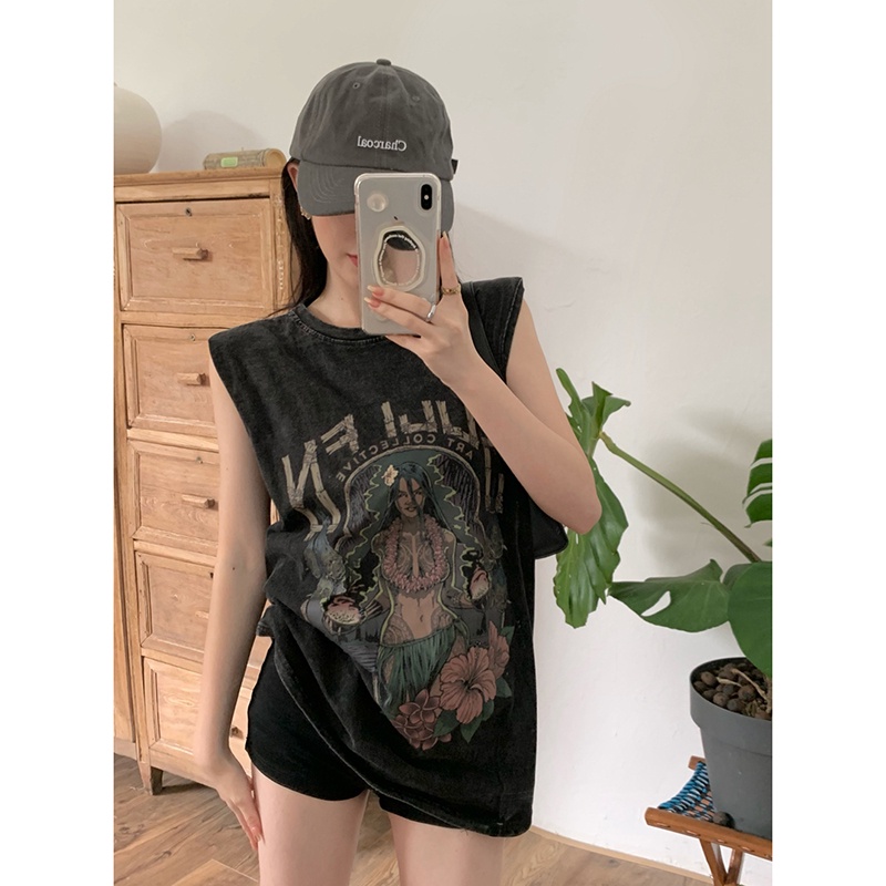 Áo Thun Sát Nách Form Rộng Phong Cách Retro Dành Cho Nữ