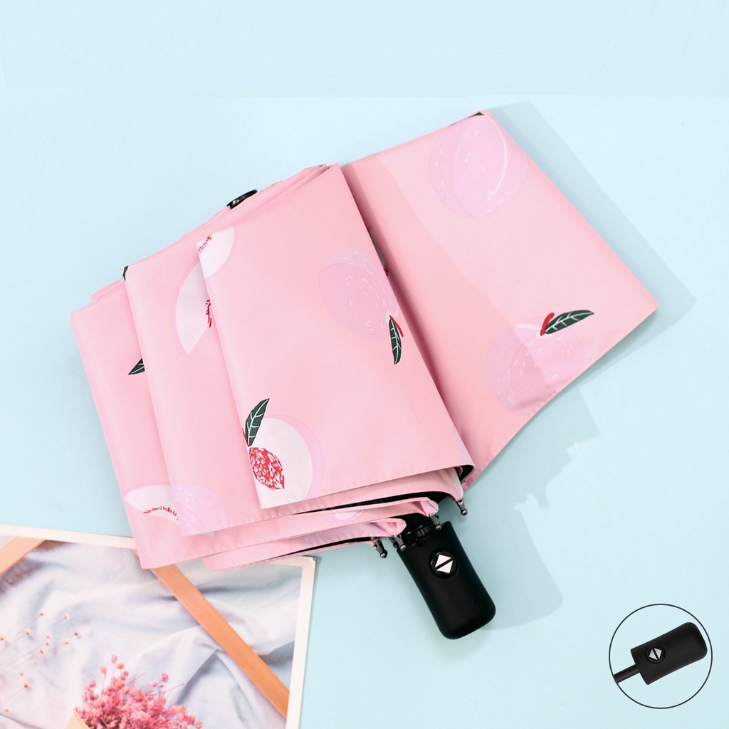 Ô che mưa dù chống nắng TỰ ĐỘNG gấp gọn cầm tay, Ô chống tia UV hồng ngoại hình dễ thương- JANNA