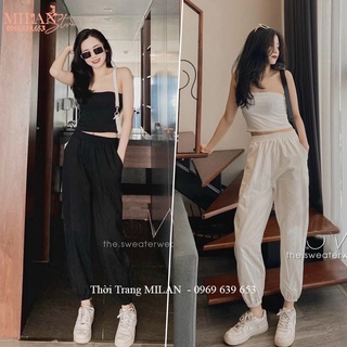 Quần đũi bo gấu nữ chất mát ống rộng cạp chun co dãn dáng quần jogger dây rút chun gấu nữ mặc nhà đi biển học công sở hè